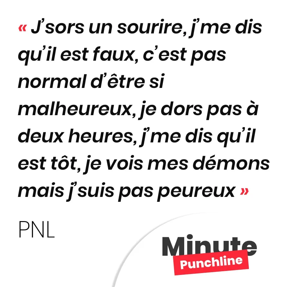 J’sors un sourire, j’me dis qu’il est faux, c’est pas normal d’être si malheureux, je dors pas à deux heures, j’me dis qu’il est tôt, je vois mes démons mais j’suis pas peureux